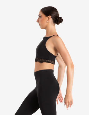 Capezio Ocean Breeze High Neck Bra Crop Top - Adjustable Straps & Lace Trim - Dance Crop top - Side