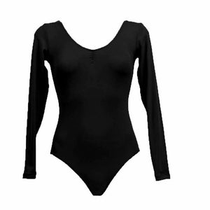Essential long sleeve dance leotard with low gathered back in Black, product view