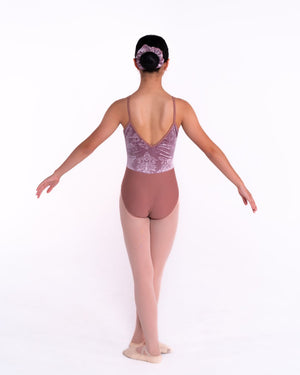 Total Dance Studio Wear Venetian Leotard - Embossed Velvet Dance Leotard with Deep V Mesh - Leotards - View 9