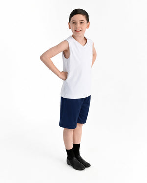 Young dancer wearing the Essential Boys Casual Dance Shorts in Navy, alternate view