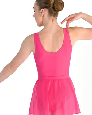 Young dancer wearing the Mesh Pull-On Ballet Wrap Skirt in Hot Pink, alternate view