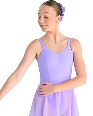 Young dancer wearing the Mesh Pull-On Ballet Wrap Skirt in Lilac, alternate view
