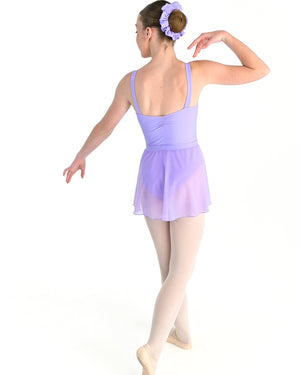 Young dancer wearing the Mesh Pull-On Ballet Wrap Skirt in Lilac, alternate view