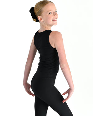 Young dancer wearing the Ribbed high neck dance singlet in Black, alternate view