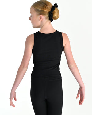 Young dancer wearing the Ribbed high neck dance singlet in Black, alternate view
