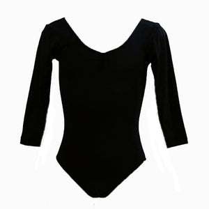 Essential 3/4 sleeve dance leotard with low back in Black, product view