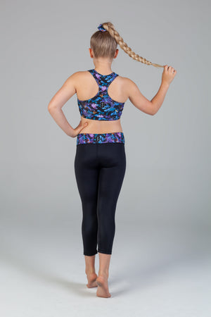 Scout Active Zoe Eco Friendly Wide Waist Band 7/8 Legging Girls - Florida Floral & Black - Back