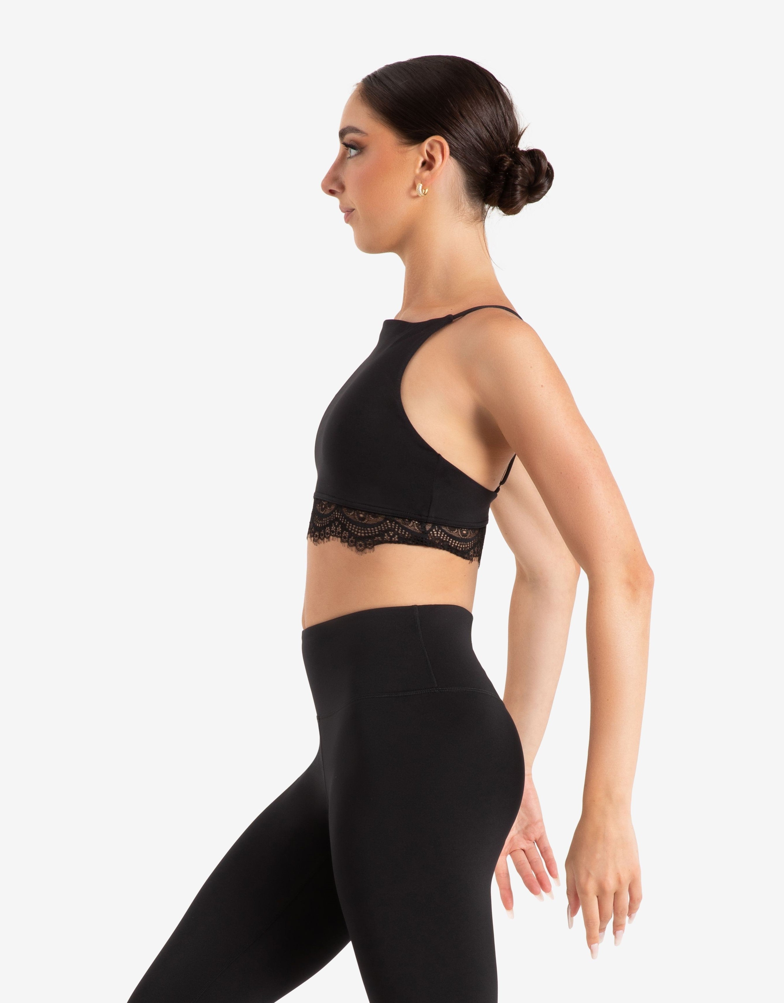 Capezio Ocean Breeze High Neck Bra Crop Top - Adjustable Straps & Lace Trim - Dance Crop top - Side