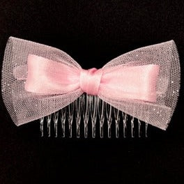 Total Dance Australia Satin & Glitter Tulle Bow Comb - Hair Bow Comb