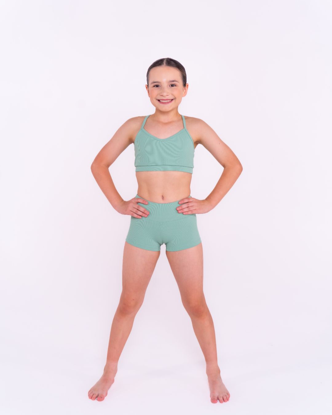 Pink Lemon Dancewear Ribbed Comfy Shorts - High-Waisted Dance & Activewear - Close-up