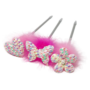 Pink Poppy Fluffy Assorted Sequin Pens - Detail