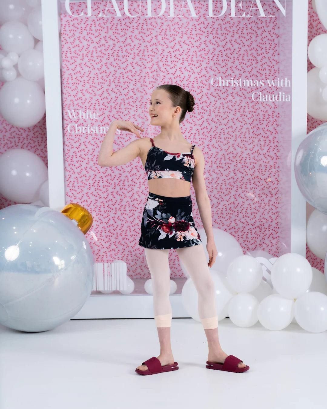 Claudia Dean Skort High Waisted Built in Bike Shorts Child & Adult - Mistletoe Print - Detail