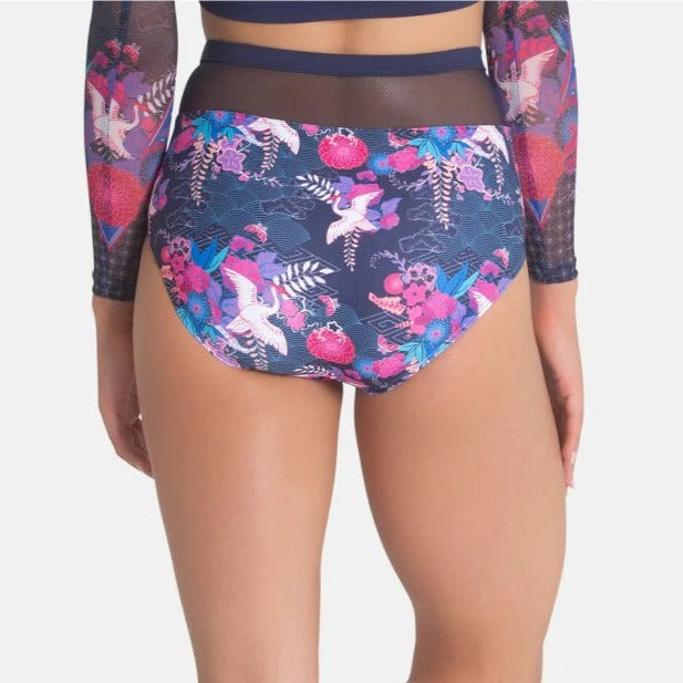 Sylvia P High Waistline Dance Brief - Dancing Cranes Print - Dance Briefs - Back