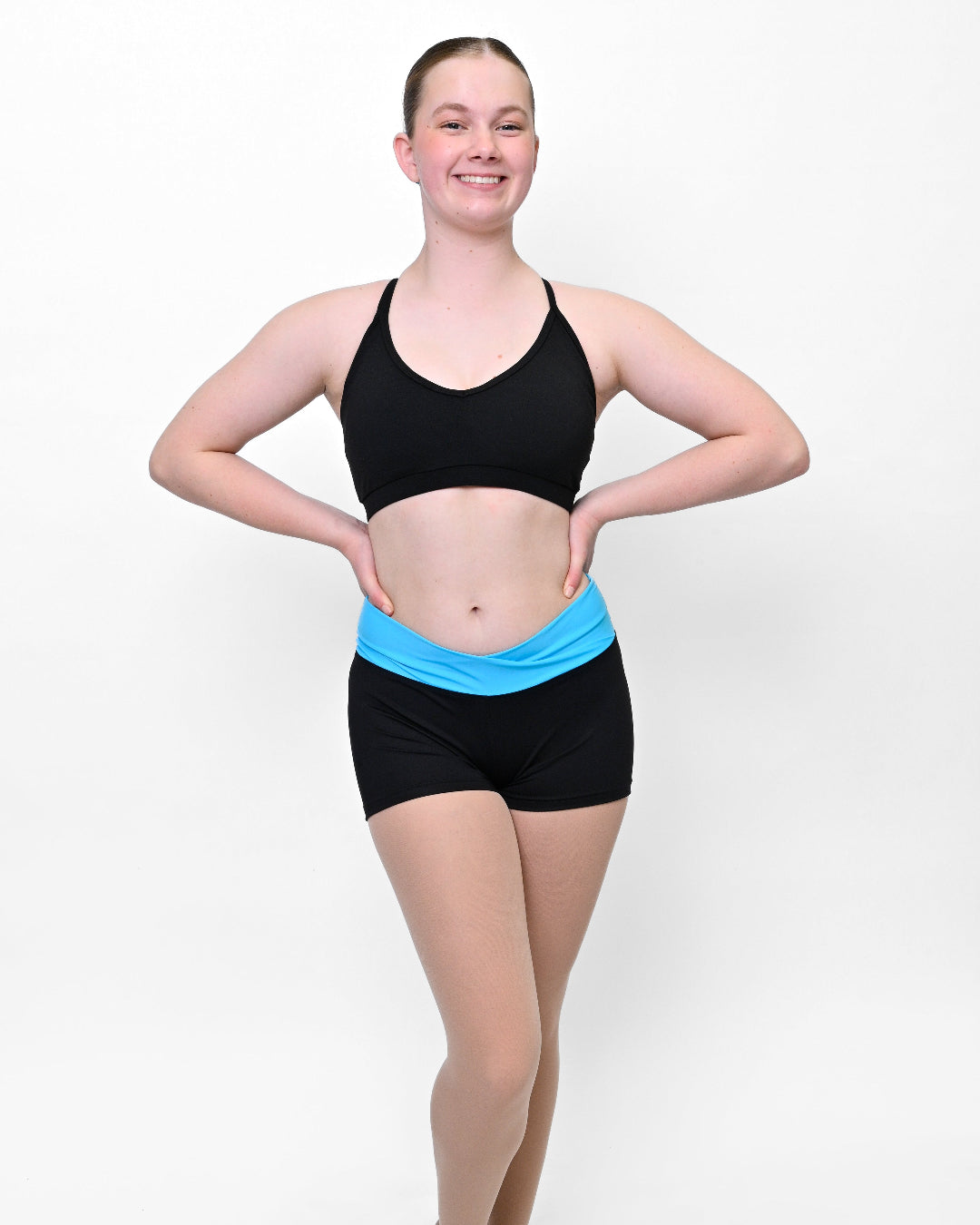 Total Dance Studio Wear Personalised High Waisted Contrast Crossover Band Dance Shorts - Back