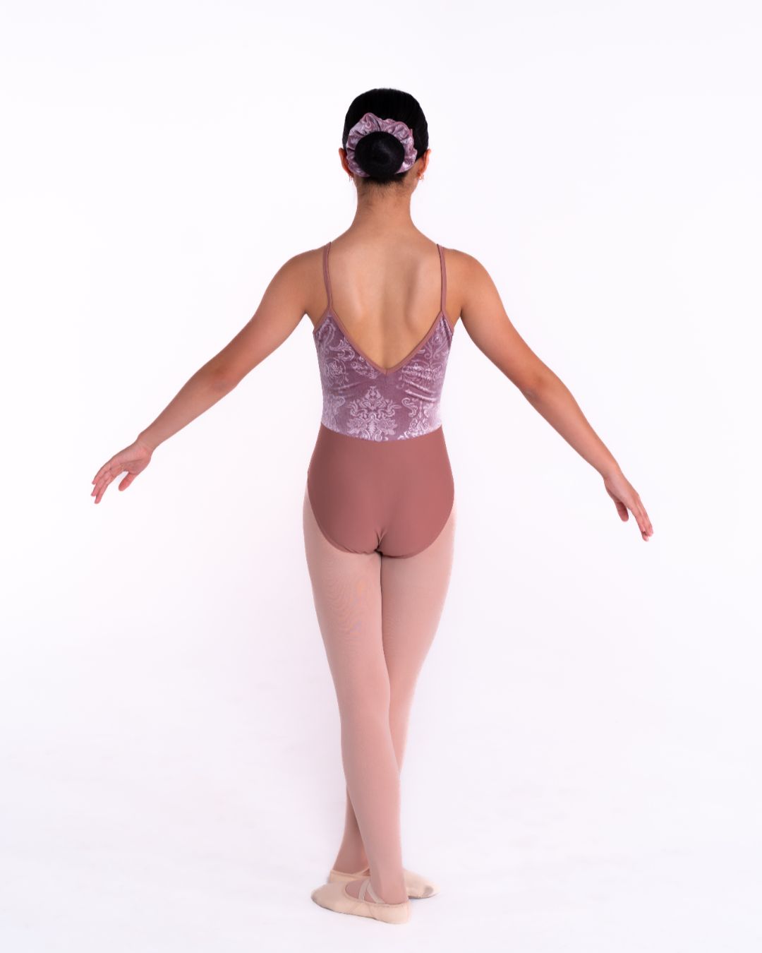 Total Dance Studio Wear Venetian Leotard - Embossed Velvet Dance Leotard with Deep V Mesh - Leotards - View 9