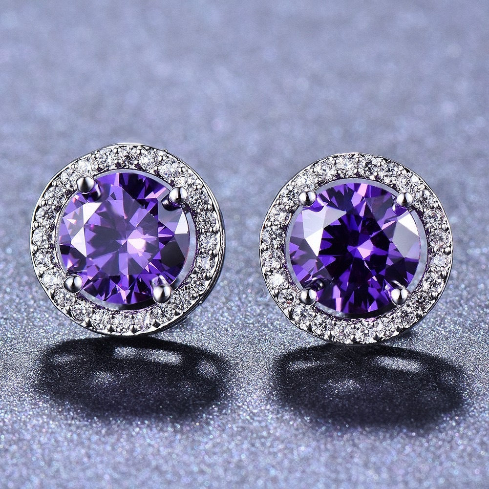 Mad Ally 10mm Amethyst & Diamante Earrings