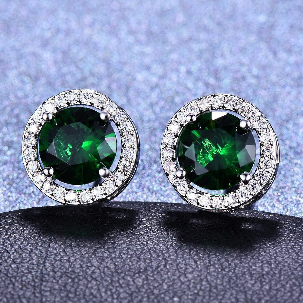 Mad Ally 10mm Emerald & Diamante Earrings