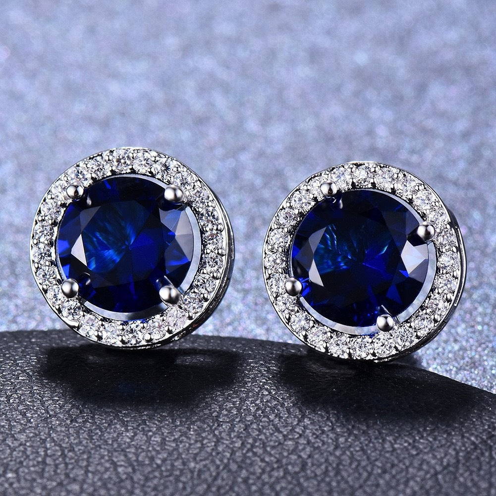 Mad Ally 10mm Sapphire & Diamante Earrings