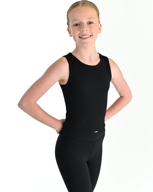 Young dancer wearing the Ribbed high neck dance singlet in Black