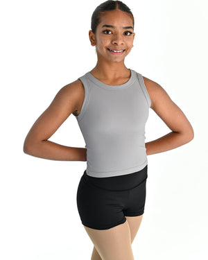 Young dancer wearing the Ribbed high neck dance singlet in Grey