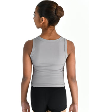 Young dancer wearing the Ribbed high neck dance singlet in Grey, alternate view
