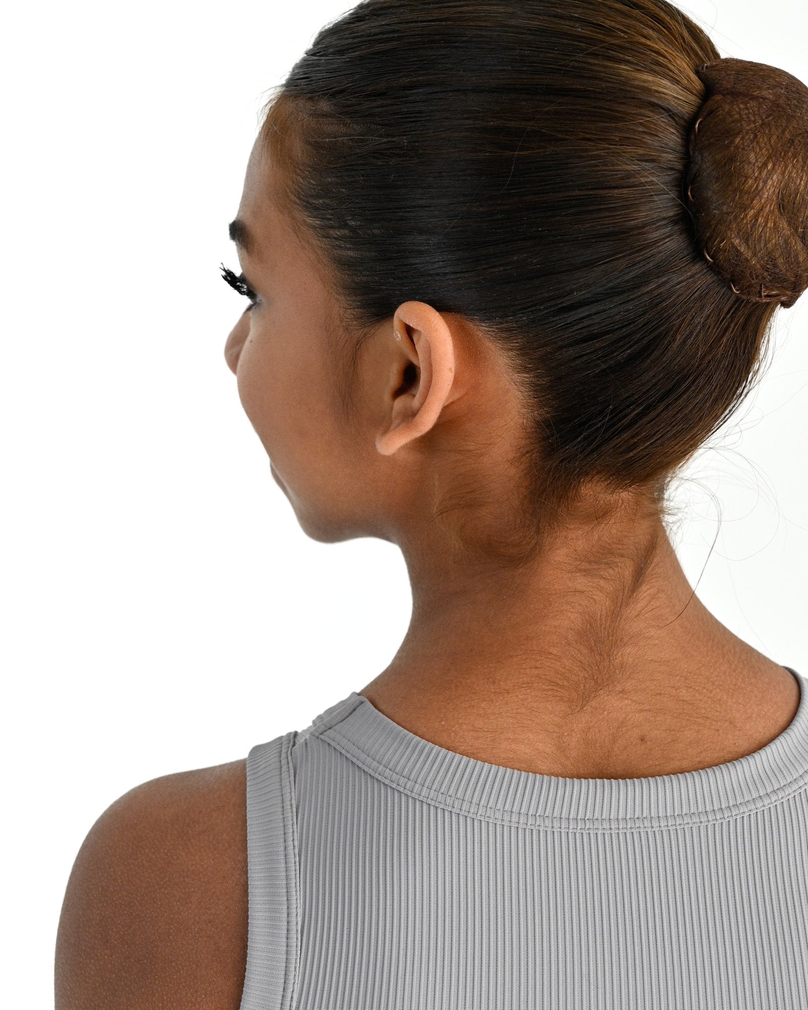 Young dancer wearing the Ribbed high neck dance singlet in Grey, alternate view