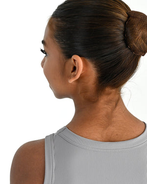 Young dancer wearing the Ribbed high neck dance singlet in Grey, alternate view
