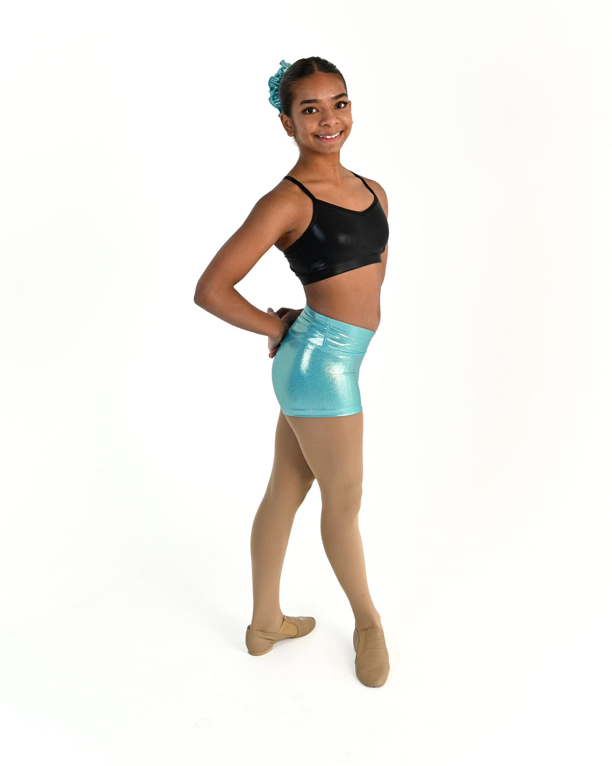 Young dancer wearing the Sienna Shorts in Aqua