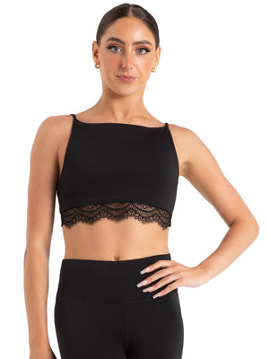 Capezio Ocean Breeze High Neck Bra Crop Top - Adjustable Straps & Lace Trim - Dance Crop top