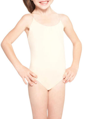 Capezio Children's Camisole Leotard with Clear Transition Straps - Nude - Bodystocking Leotard - Side