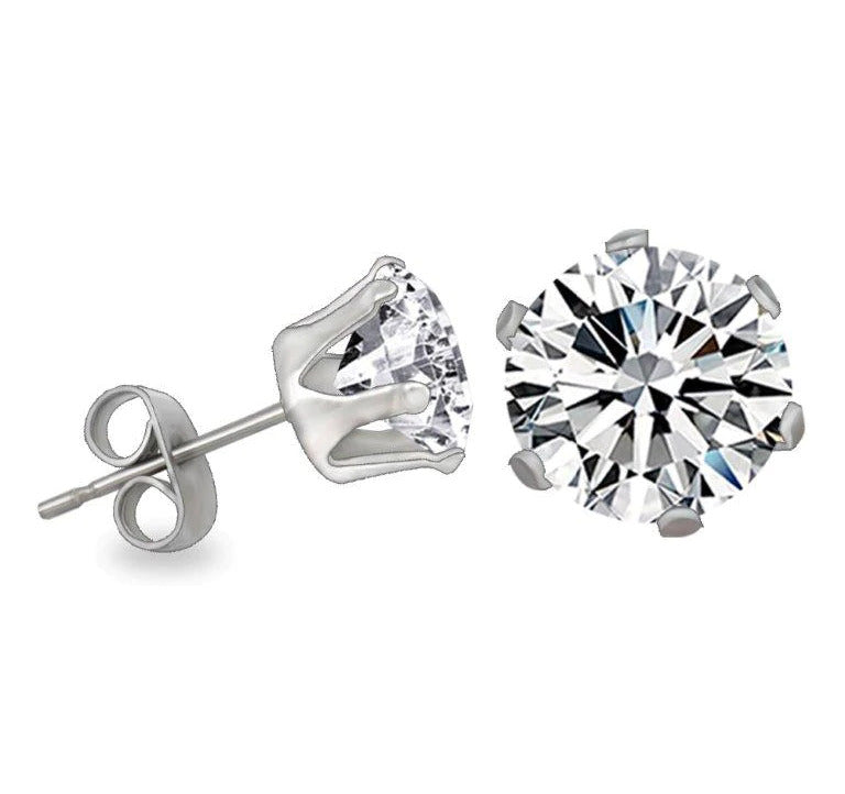 KySienn&Mad Ally Round Cubic Zirconia Diamante Earrings - Hypoallergenic Stainless Steel