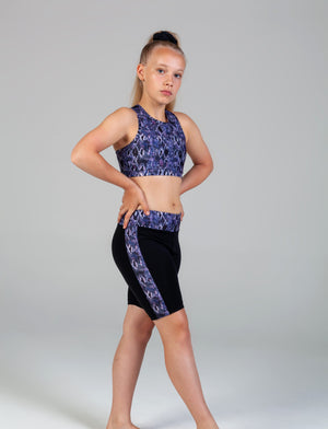 Scout Active Lucia Wide Waist Band Bike Short Girls - Purple Snake Skin & Black - Shorts - Back