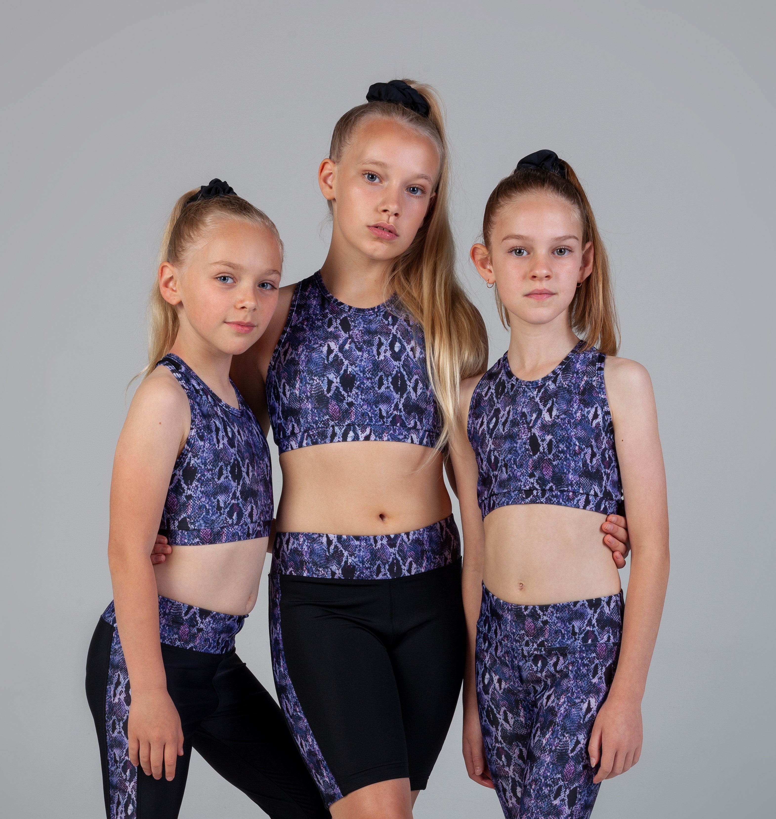 Scout Active Lucia Wide Waist Band Bike Short Girls - Purple Snake Skin & Black - Shorts - Side