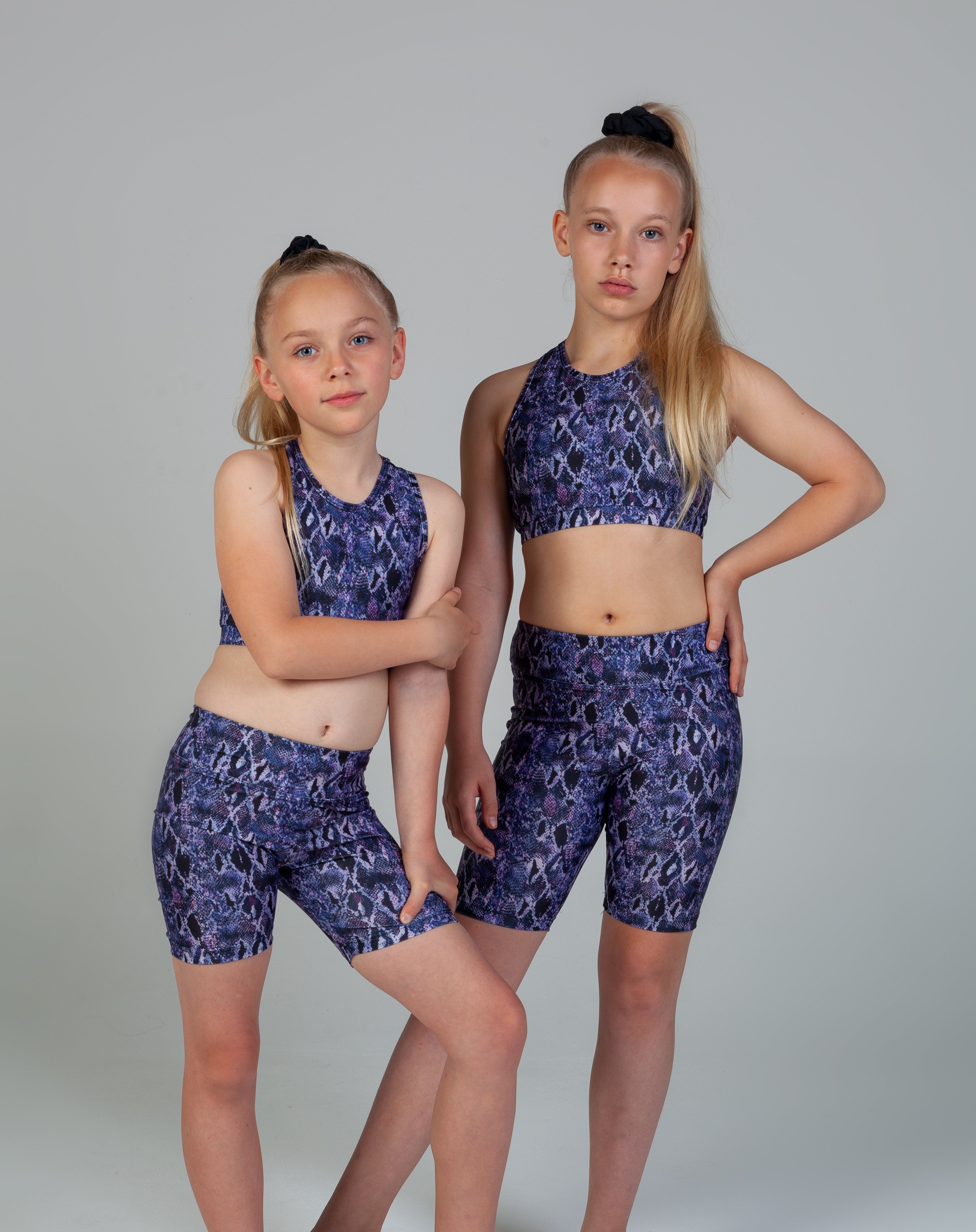 Scout Active Lucia Wide Waist Band Bike Short Girls- Purple Snake Skin - Shorts