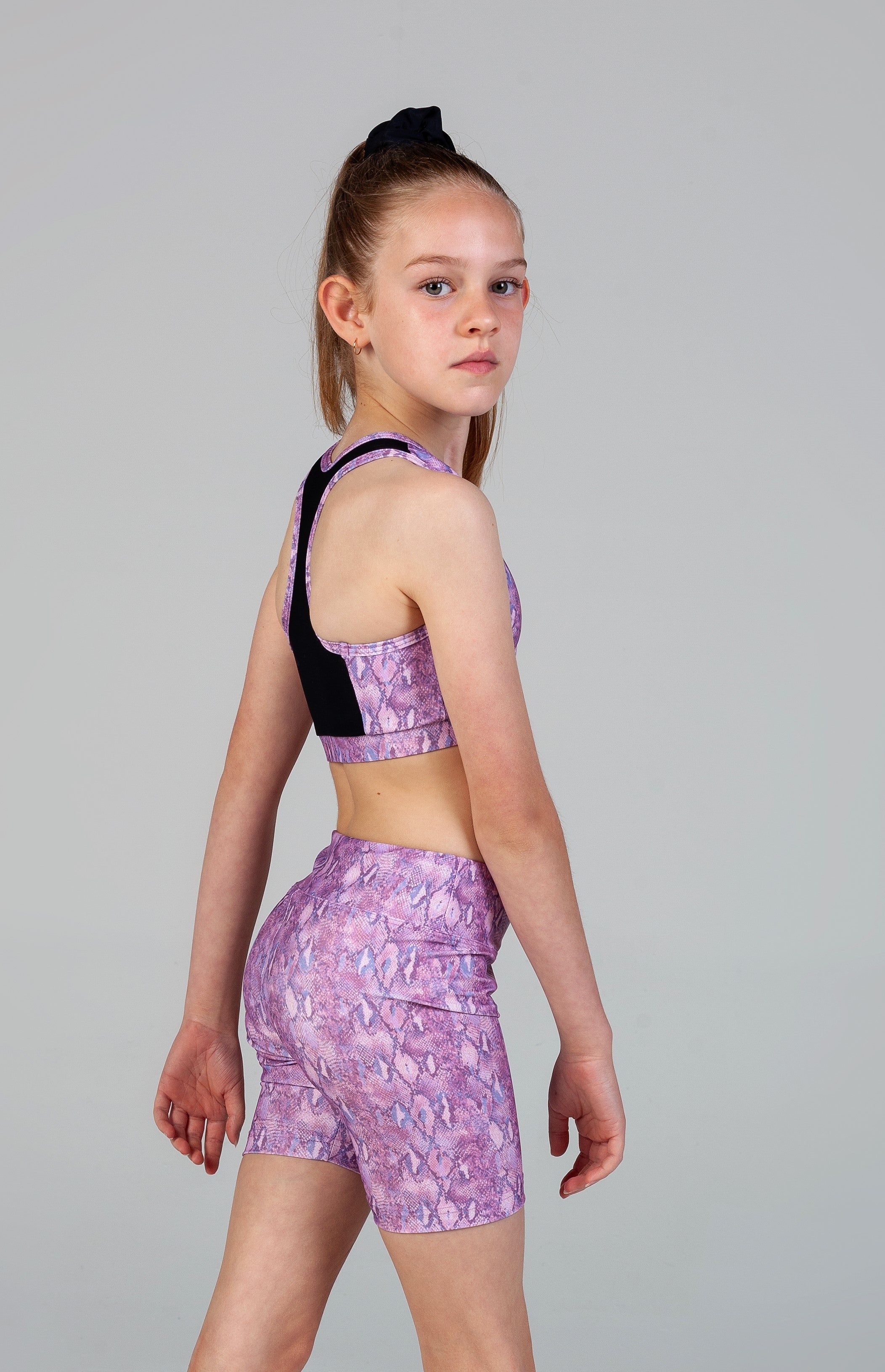 Scout Active Lucia Wide Waist Band Bike Short Girls - Pink Snake Skin - Shorts