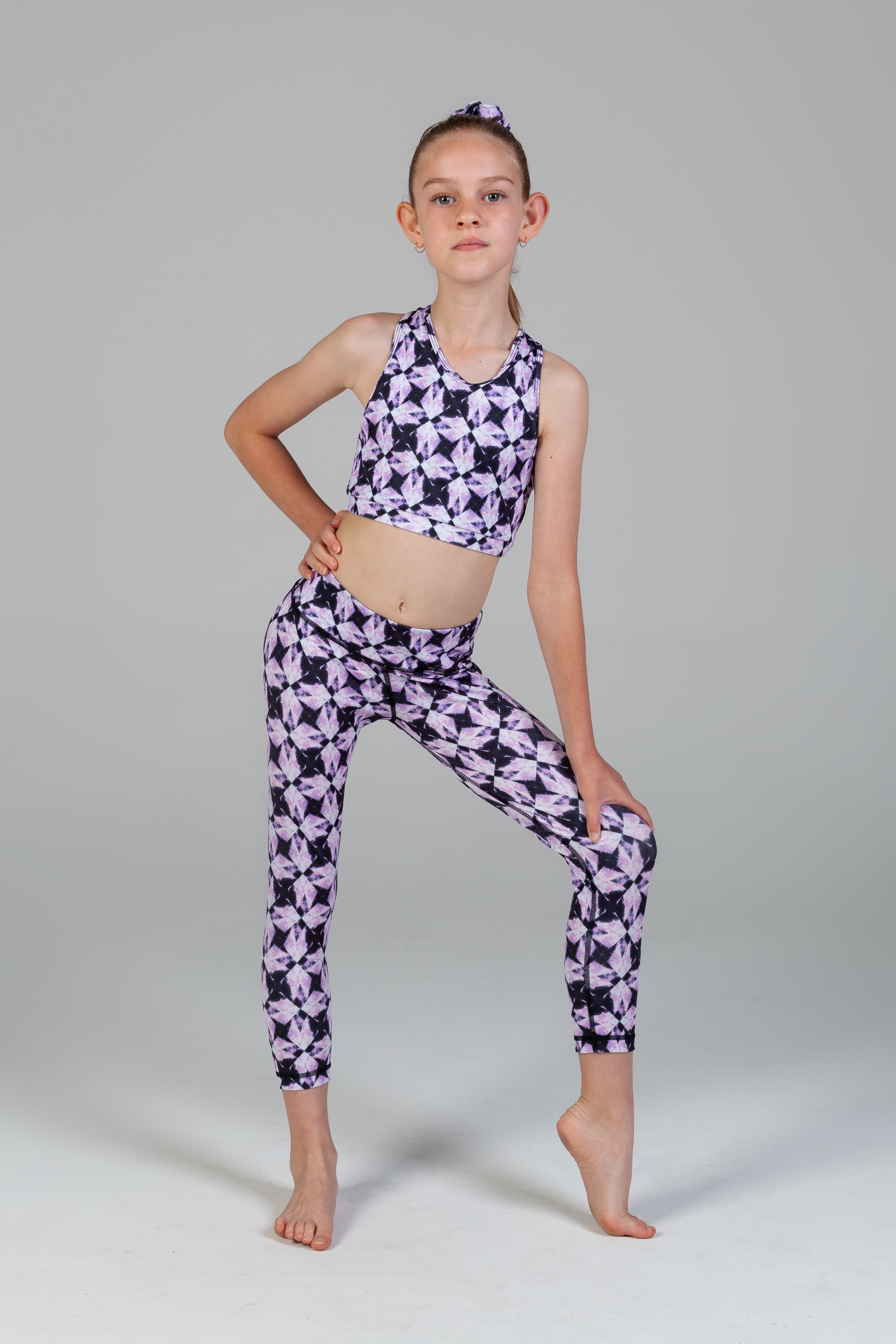 Scout Active Lyla Eco Friendly Wide Waist Band 7/8 Legging Girls - Purple Diamond - Side
