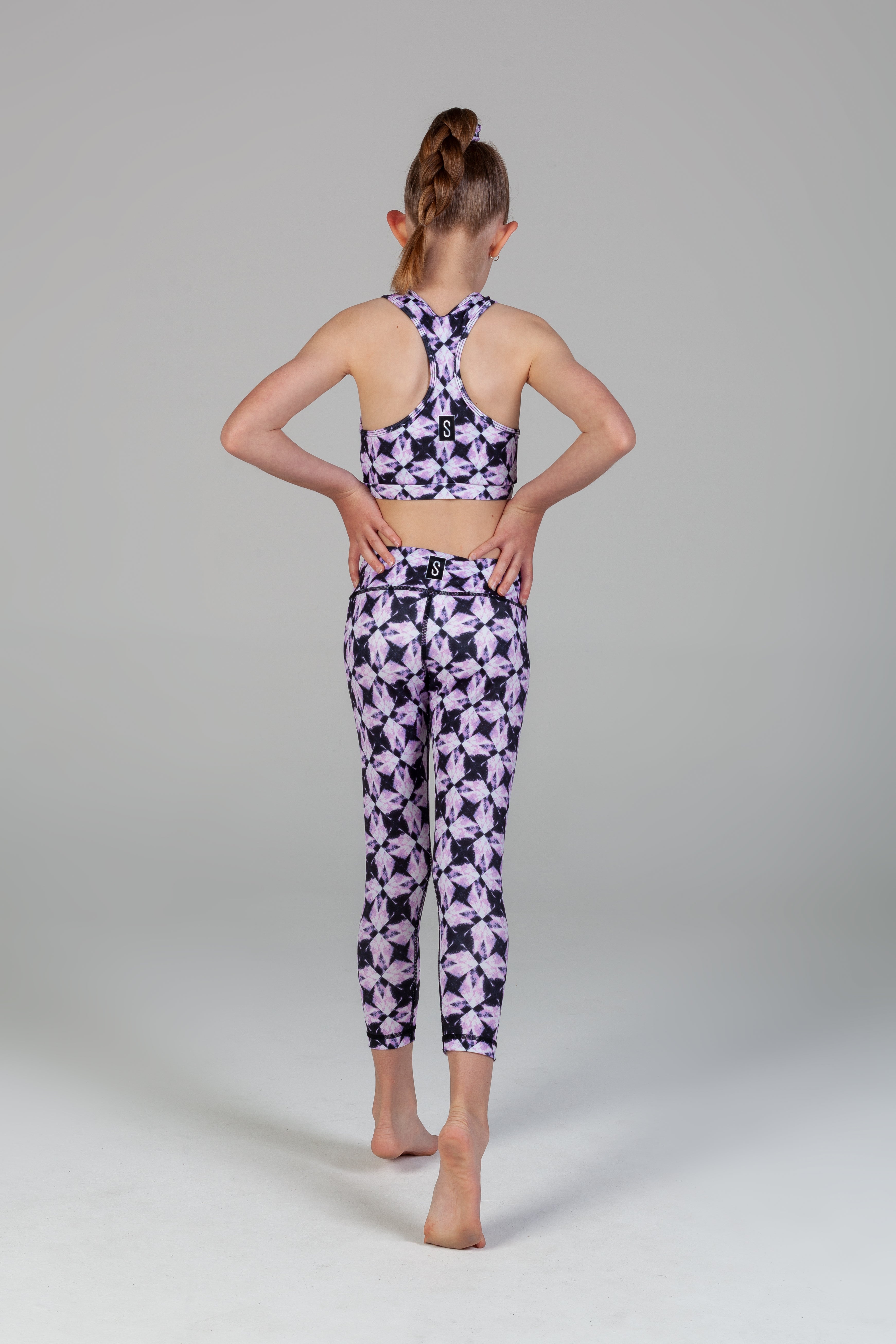 Scout Active Lyla Eco Friendly Wide Waist Band 7/8 Legging Girls - Purple Diamond - Back