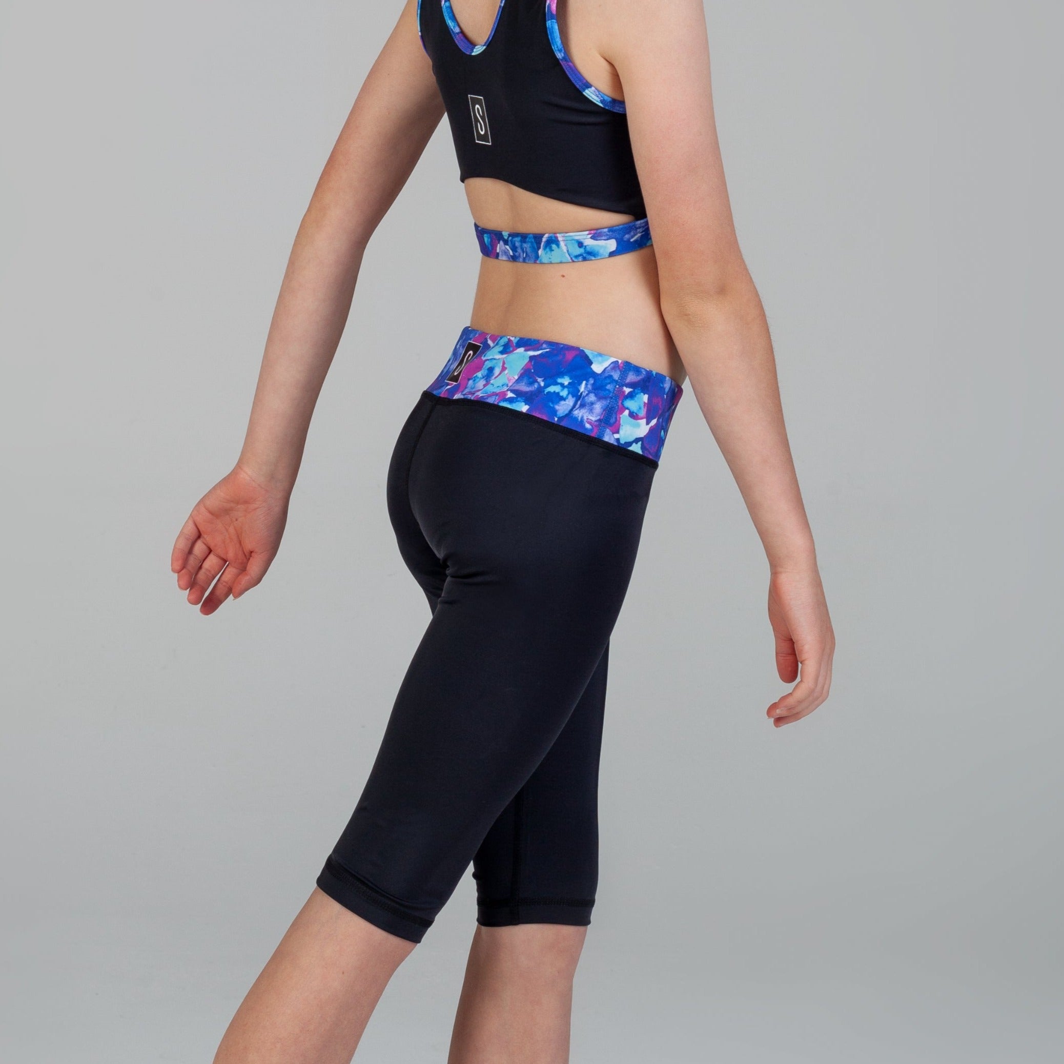 Scout Active Charlie Wide Waist Band 3/4 Legging Girls - Coral Coast & Black - Side