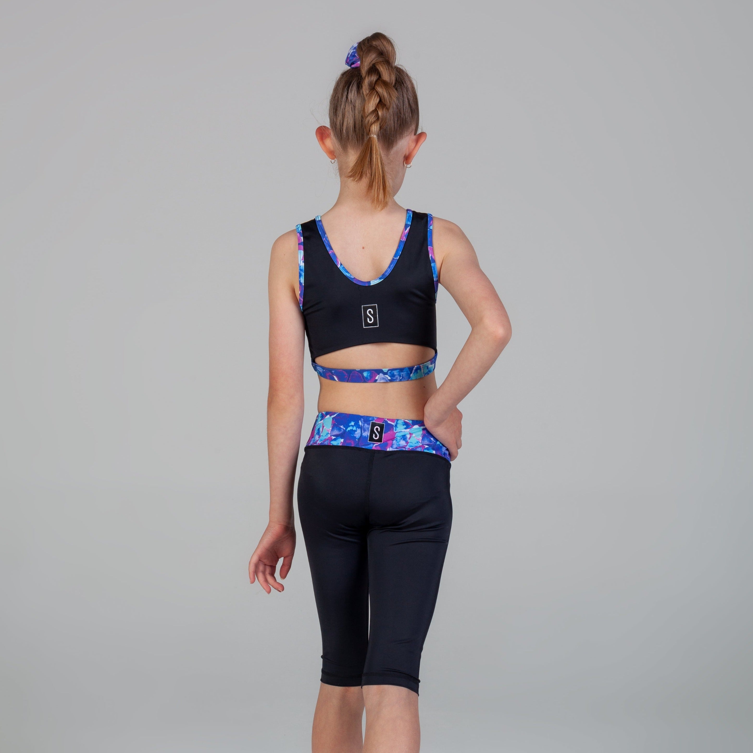 Scout Active Charlie Wide Waist Band 3/4 Legging Girls - Coral Coast & Black - Back