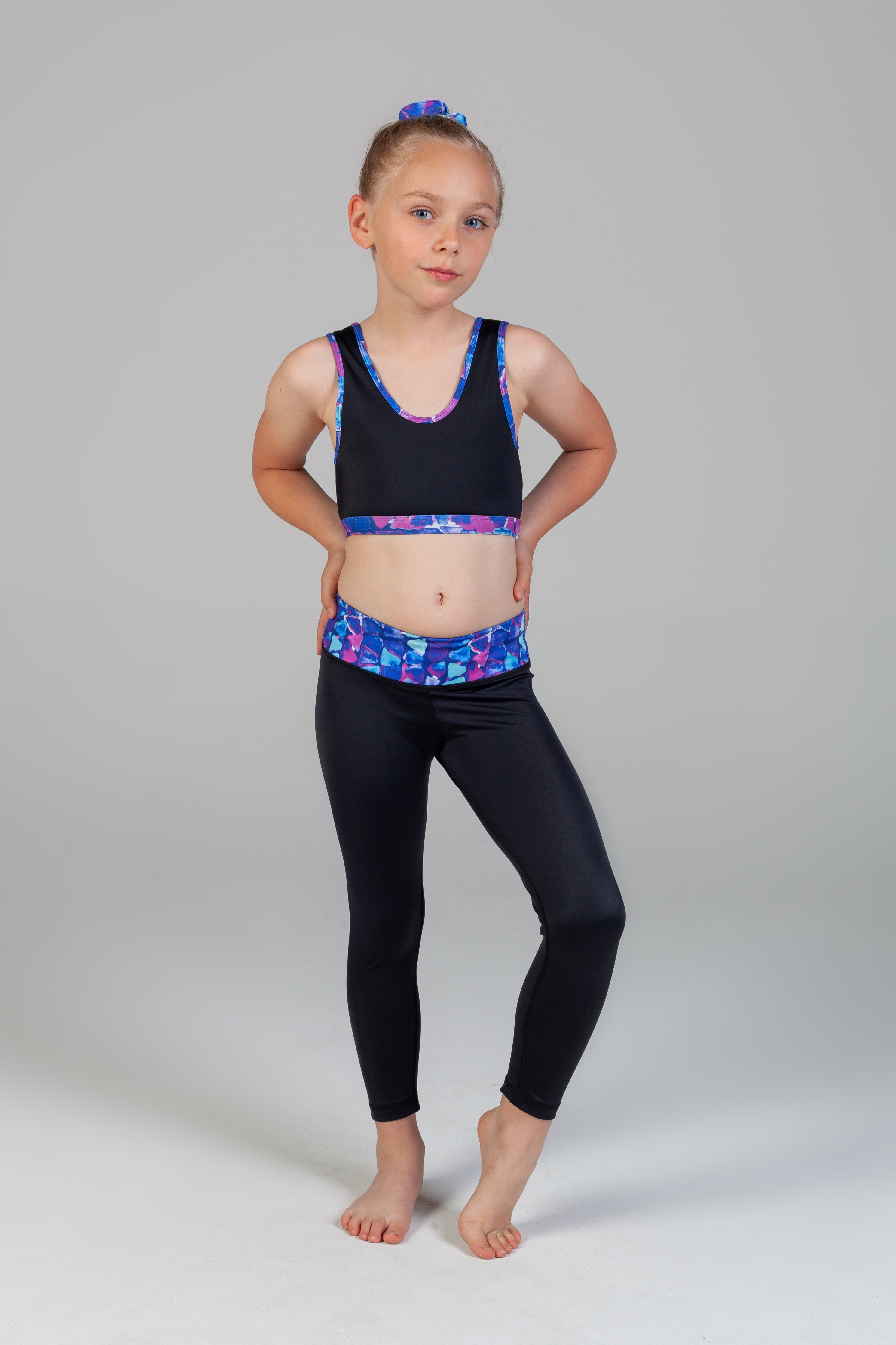 Scout Active Zoe Eco Friendly Wide Waist Band 7/8 Legging Girls - Coral Coast & Black