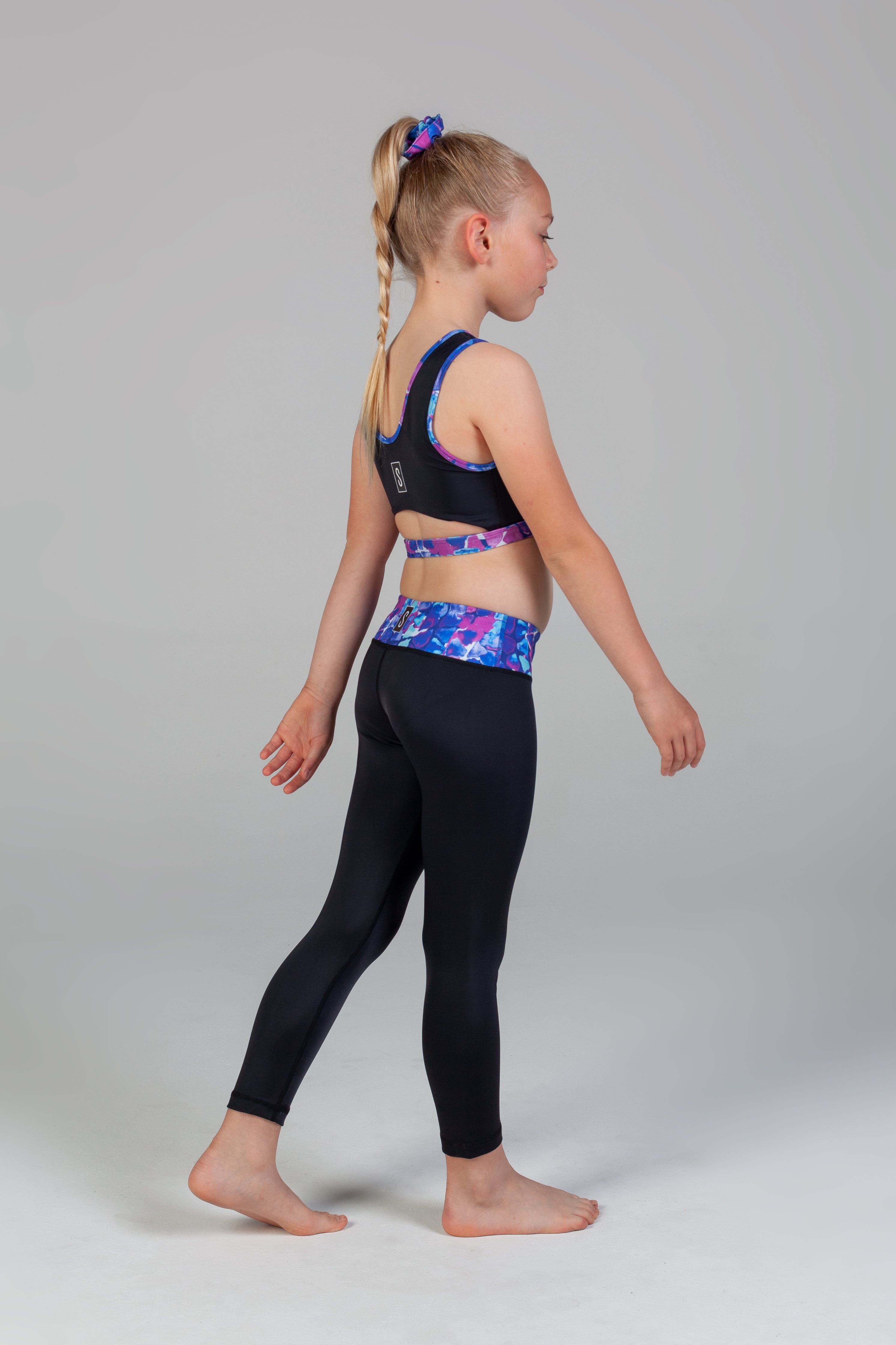 Scout Active Zoe Eco Friendly Wide Waist Band 7/8 Legging Girls - Coral Coast & Black - Side