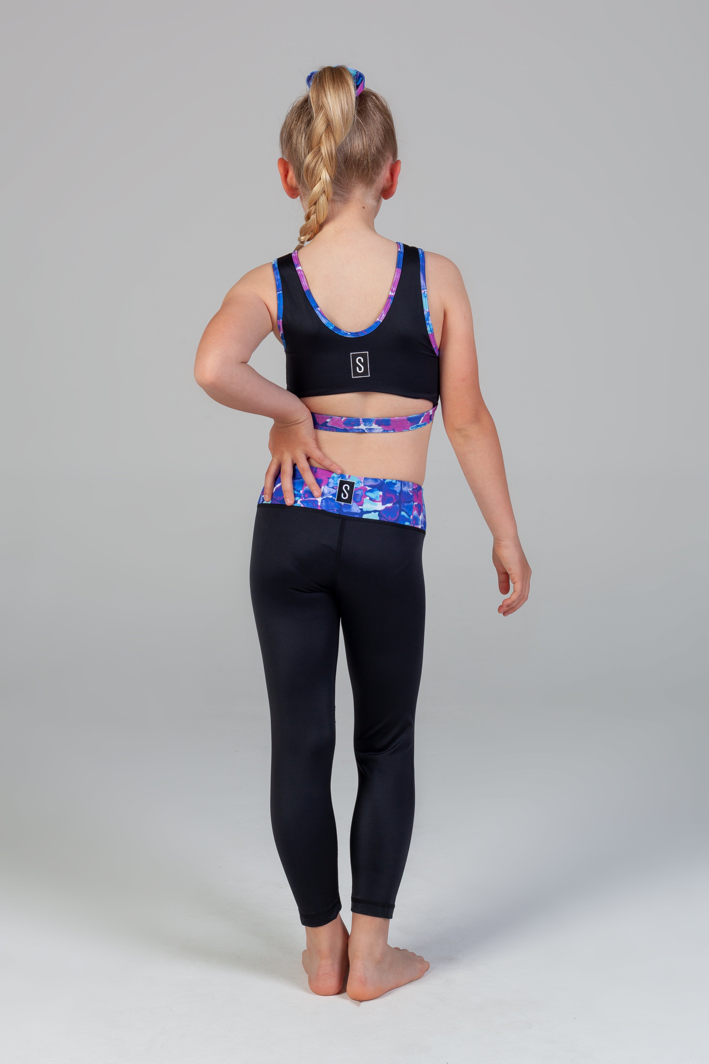Scout Active Zoe Eco Friendly Wide Waist Band 7/8 Legging Girls - Coral Coast & Black - Back