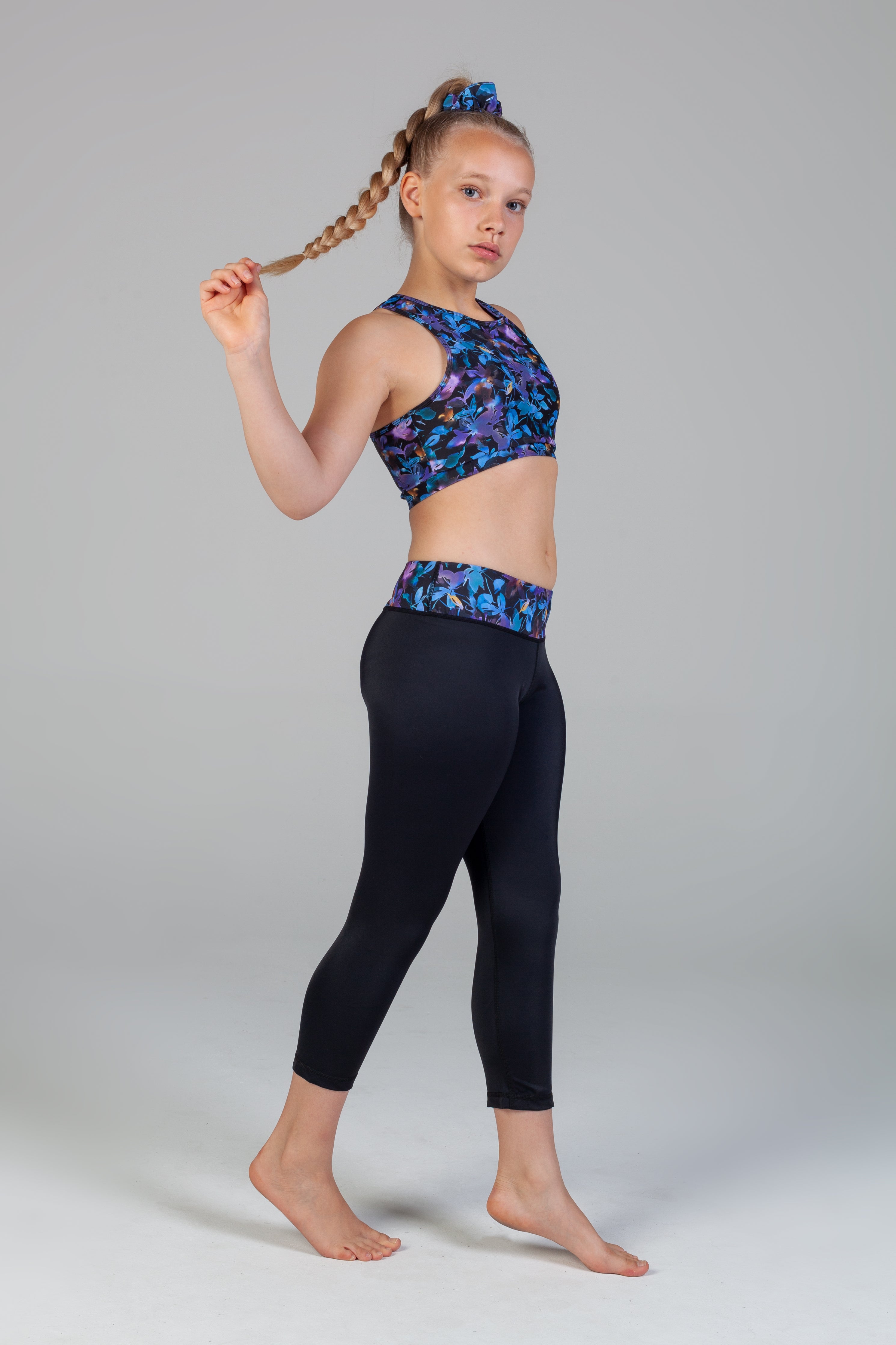Scout Active Zoe Eco Friendly Wide Waist Band 7/8 Legging Girls - Florida Floral & Black - Side
