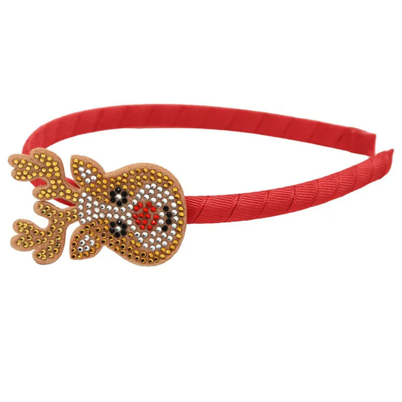 Pink Poppy Rhinestone Reindeer Headband - Christmas Headband